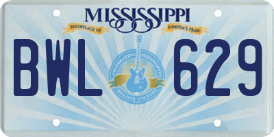 MS license plate BWL629