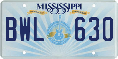 MS license plate BWL630