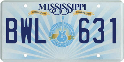 MS license plate BWL631