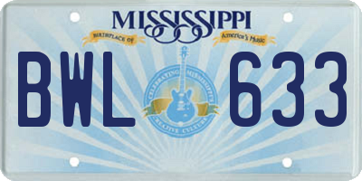 MS license plate BWL633