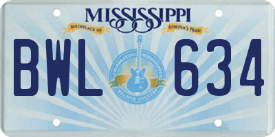 MS license plate BWL634