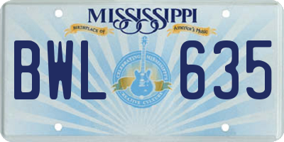 MS license plate BWL635