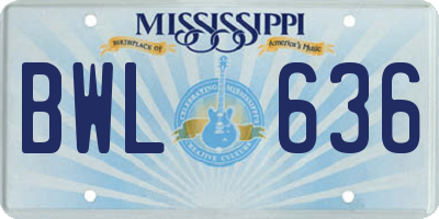 MS license plate BWL636