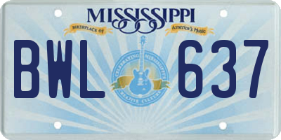 MS license plate BWL637