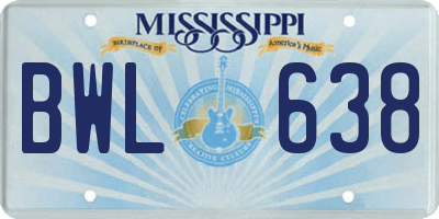 MS license plate BWL638
