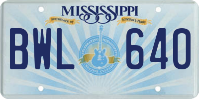 MS license plate BWL640