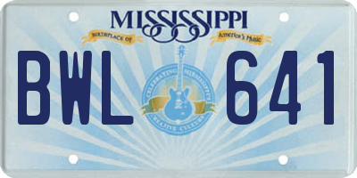 MS license plate BWL641