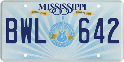 MS license plate BWL642