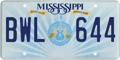 MS license plate BWL644