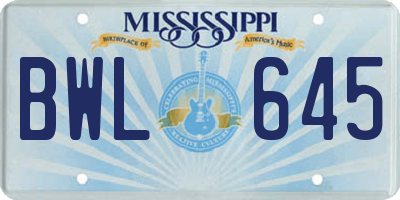 MS license plate BWL645