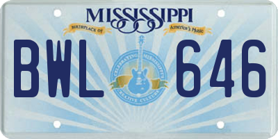 MS license plate BWL646