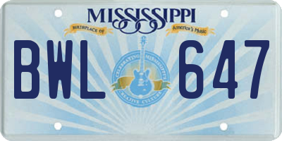 MS license plate BWL647
