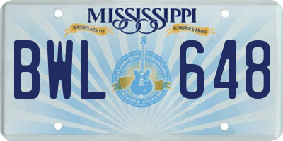 MS license plate BWL648
