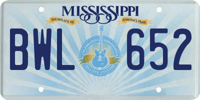 MS license plate BWL652