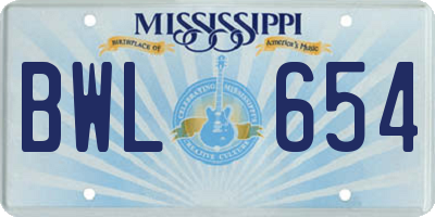 MS license plate BWL654