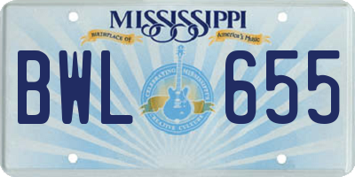 MS license plate BWL655