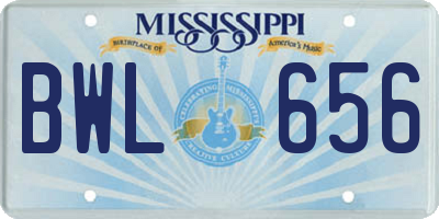 MS license plate BWL656