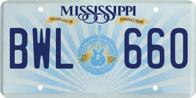 MS license plate BWL660