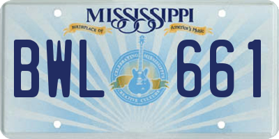 MS license plate BWL661