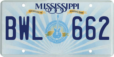 MS license plate BWL662