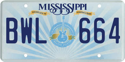 MS license plate BWL664