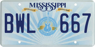 MS license plate BWL667