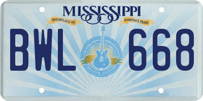 MS license plate BWL668