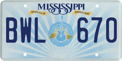 MS license plate BWL670