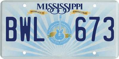 MS license plate BWL673