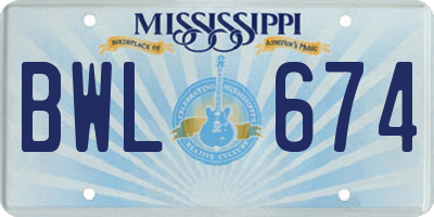 MS license plate BWL674
