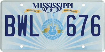 MS license plate BWL676