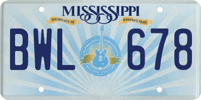 MS license plate BWL678