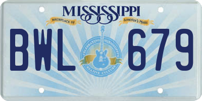 MS license plate BWL679