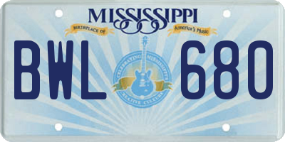 MS license plate BWL680