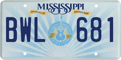 MS license plate BWL681