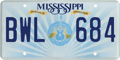 MS license plate BWL684