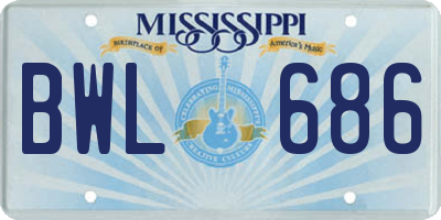 MS license plate BWL686