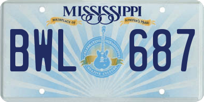 MS license plate BWL687