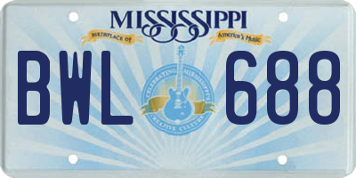MS license plate BWL688