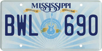 MS license plate BWL690