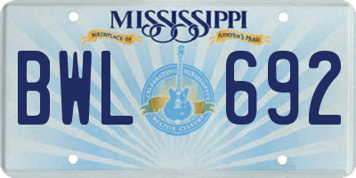 MS license plate BWL692