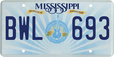 MS license plate BWL693