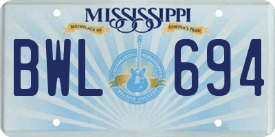 MS license plate BWL694