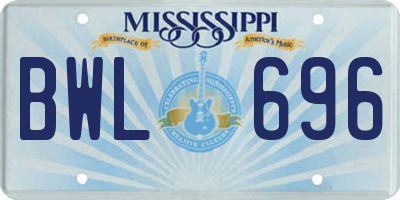 MS license plate BWL696