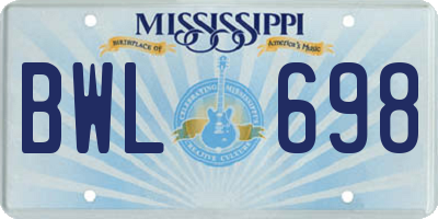 MS license plate BWL698