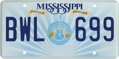 MS license plate BWL699