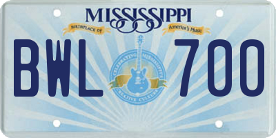 MS license plate BWL700