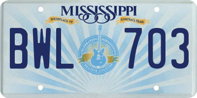MS license plate BWL703