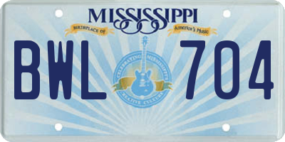 MS license plate BWL704