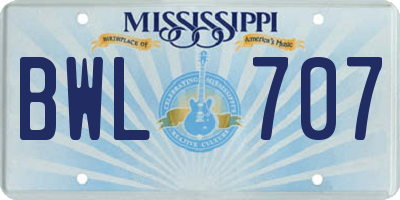 MS license plate BWL707